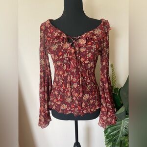 Vizio Floral Ruffle-Trim Blouse